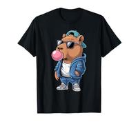 Cool Capybara Con Sombrero Gafas De Sol Bubble Gum Capybara Niños Camiseta