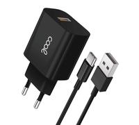 Cool Cargador de Red Universal con Conector USB Tipo C 12W 5V 2.4A Negro + Cable USB-A a USB-C