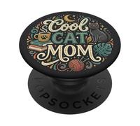 Cool Cat Mom Book Lover Cat Lady Knitting Coffee Reader PopSockets PopGrip Adhesivo