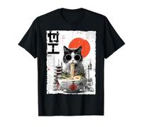 Cool Cat Ramen Estética Japonesa Artwork Groovy Anime Cat Camiseta