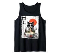 Cool Cat Ramen Estética Japonesa Artwork Groovy Anime Cat Camiseta sin Mangas