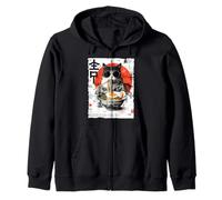 Cool Cat Ramen Estética Japonesa Artwork Groovy Anime Cat Sudadera con Capucha