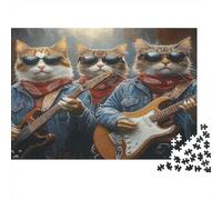 Cool Cats Band-Rock Style Illustration Puzzle Imposible,desafío for Adults Entretenimiento Creativo 1000 Piezas Obra De Arte De Juego De para Adultos, Regalos A Partir De 14 Años 52x38cm/1000pcs