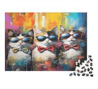Cool Cats Wearing Sunglasses-Artistic Pop Style Painting Puzzle Imposible,desafío for Adults Entretenimiento Creativo 1000 Piezas Obra De Arte De Juego De para Adultos, Regalos A Partir De 14 Años 70