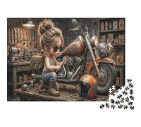 Cool Chica Rompecabezas DIY De 1000 Piezas Cartón Taller de Motocicletas Entrenamiento Cognitivo, Actividad Indoor, Familia Y Parejas 38x26cm/1000pcs