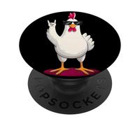 Cool Chicken, Divertido diseño de Dibujos Animados de Animales, Estilo Rock and Roll PopSockets PopGrip Adhesivo