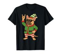 Cool Christmas Bulldog Francés Elf Rock On Funny Holiday Camiseta