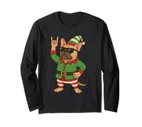 Cool Christmas Bulldog Francés Elf Rock On Funny Holiday Manga Larga