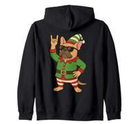 Cool Christmas Bulldog Francés Elf Rock On Funny Holiday Sudadera con Capucha