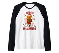 Cool Christmas Teddy Bear Illustration Graphic Designs Camiseta Manga Raglan