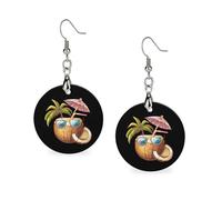 Cool Coconut Drink - Pendientes de madera para mujer, ligeros, colgantes, para viajes, fiestas, circulares, Circular, Metal