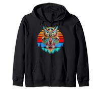 Cool Colorful Owl Jungle Sunset Graphic Illustration Owl Sudadera con Capucha