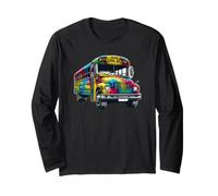 Cool Colorful Tie Dye School Bus Graphic Bus Driver Teacher Manga Larga