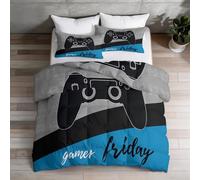 Cool Console - Edredón ligero con estampado gráfico de control de videojuegos, tamaño Queen, 2 fundas de almohada, sin funda, reversible, para todas las estaciones, ligero, cálido, para adolescentes y