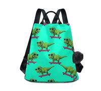 Cool Dinosaur Green Cartoon - Mochila para mujer con diseño de impresión completa, antirrobo, múltiples bolsillos para viajes, 17 L