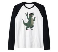 Cool Dinosaur T Rex Rock Mano Signo Punk Mascota Gráfico con Camiseta Manga Raglan