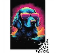 Cool Dog Rompecabezas para Adultos Synthwave Art 1000 Piezas de Papel Reciclado para Adultos Difícil y Desafiante 38x26cm/1000pcs
