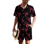 Cool Dragon - Conjunto hawaiano de 2 piezas para hombre, estilo informal, con botones y pantalones cortos, Multicolor, L