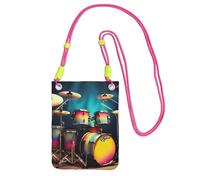 Cool Drums Set - Bolso bandolera pequeño con estampado para teléfono celular, cartera con correa ajustable para mujer, Fucsia, Talla única
