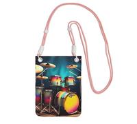 Cool Drums Set - Bolso bandolera pequeño con estampado para teléfono celular, cartera con correa ajustable para mujer, Rosa, Talla única