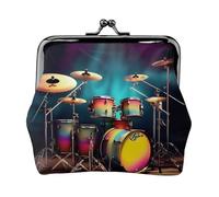 Cool Drums Set - Carteras pequeñas para mujer, carteras para mujer, monedero para mujer, cartera pequeña para mujer, con cremallera y cierre de beso, Negro -, Talla única, Art Deco