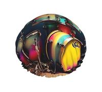 Cool Drums Set - Gorro de ducha con forro para mujer, reutilizable, doble capa impermeable