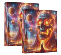 Cool Flame Skull Anime - Carpeta de 3 anillos de 1.5 pulgadas con capacidad para 200 hojas, lindas carpetas para cuaderno, carpeta de recetas de anillos redondos florales, 12.4 x 10.6 x 2.36 pulgadas
