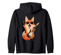 Cool Fox Rock Music Guitarrista Diseño Vintage Style Sudadera con Capucha