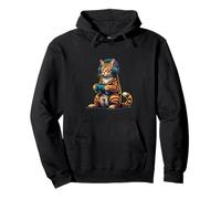 Cool Gamer Cat con Controlador de Auriculares para Hombres, Mujeres y niños Sudadera con Capucha