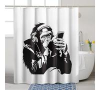 Cool Gorilas - Cortina de ducha con diseño de animales blancos y negros, decoración de baño, para todas las estaciones, moderna, divertida, impermeable, con ganchos, 72 x 72 pulgadas