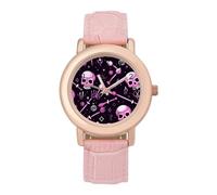 Cool Goth Skulls - Reloj de pulsera analógico de cuarzo para mujer con correa de piel