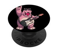 Cool Hipopótamo Guitarrista Retro Rock Music Design PopSockets PopGrip Adhesivo