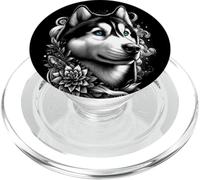 Cool Husky con ojos azules y decoración de flores PopSockets PopGrip para MagSafe