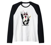 Cool Husky Dog Rock Music Guitarrista Diseño Camiseta Manga Raglan
