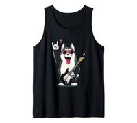 Cool Husky Dog Rock Music Guitarrista Diseño Camiseta sin Mangas