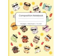 Cool Kawaii Animals with Sunglasses, Sun, and Cocktails Composition Notebook for Kids, Wide Ruled Journal Composition Notebook, 110 Pages, 7.5 x 9.25 Inch