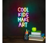 Cool Kids Make Art - Señal de neón regulable LED para arte mural en el aula, letrero de neón colorido para sala de estar, estudio, dormitorio, habitación de los niños, decoración de fondo, regalos
