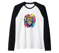 Cool Leopard con Auriculares Retro Splash Camiseta Manga Raglan