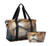 Cool Lion in Water - Bolsa de noche para pintura al óleo con bolsillo húmedo y correa ajustable, bolsa de entrenamiento para viajes, multifuncional, para hombres y mujeres