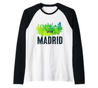 Cool Madrid Spain Splash Water Color Skyline Graphic Design Camiseta Manga Raglan