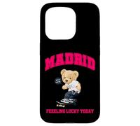 Cool Madrid Spain Teddy Bear Illustration Graphic Cartoon Carcasa para iPhone 15 Pro