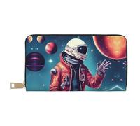 Cool Man in Outer Space Galaxy - Cartera elegante para mujer, delgada y minimalista, piel sintética y cremallera de metal segura, color blanco, talla única, clásica, blanco, One Size, Clásico