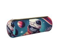 Cool Man in Outer Space Galaxy - Estuche redondo de piel sintética para guardar bolígrafos, lápices, marcadores, suministros pequeños, cremallera de metal con piel, Gold, Talla única, Tarjetero