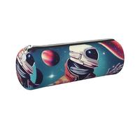 Cool Man in Outer Space Galaxy - Estuche redondo de piel sintética para guardar bolígrafos, lápices, marcadores, suministros pequeños, cremallera de metal con piel, Silver, Talla única, Tarjetero