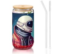 Cool Man in Outer Space Galaxy - Vasos de vidrio de 16 onzas y popote de vidrio, vasos de vidrio más anchos para batidos, té, cola, refrescos