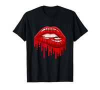 Cool Men's Women's Bold Red Biting Lips Graphic Short Sleeve Camiseta