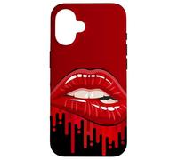 Cool Men's Women's Bold Red Biting Lips Graphic Short Sleeve Carcasa para iPhone 16