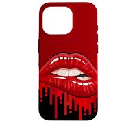 Cool Men's Women's Bold Red Biting Lips Graphic Short Sleeve Carcasa para iPhone 16 Pro