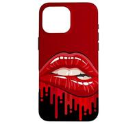 Cool Men's Women's Bold Red Biting Lips Graphic Short Sleeve Carcasa para iPhone 16 Pro MAX