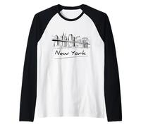 Cool Men's Women's Kids New York City Skyline Sketch Drawing Camiseta Manga Raglan